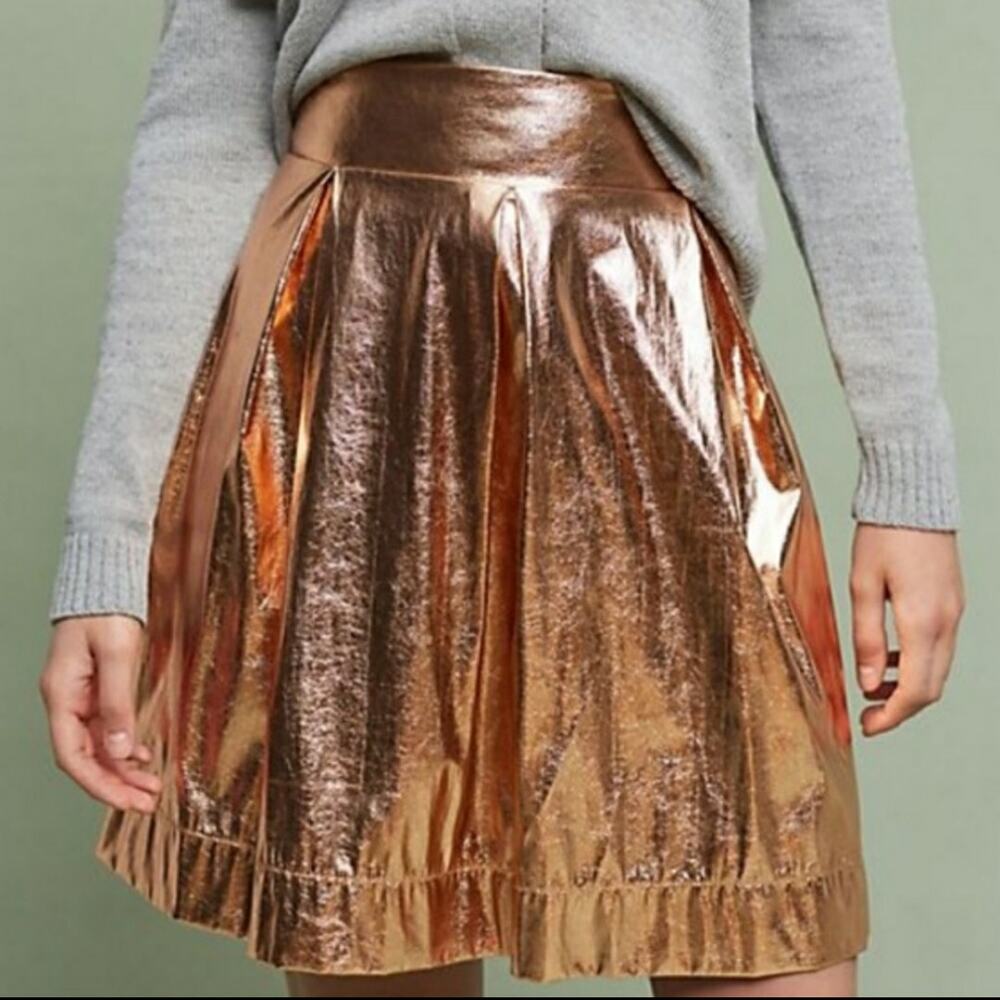 Moulinette Soeurs Copper Metallic A-line Skirt Elastic Waist Size XXS